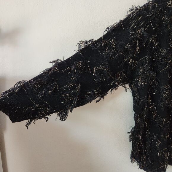 *READ VTG Just For Women Fuzzy Tinsel Gold Black Knit Sweater Metallic 80s 90s - Picture 5 of 9